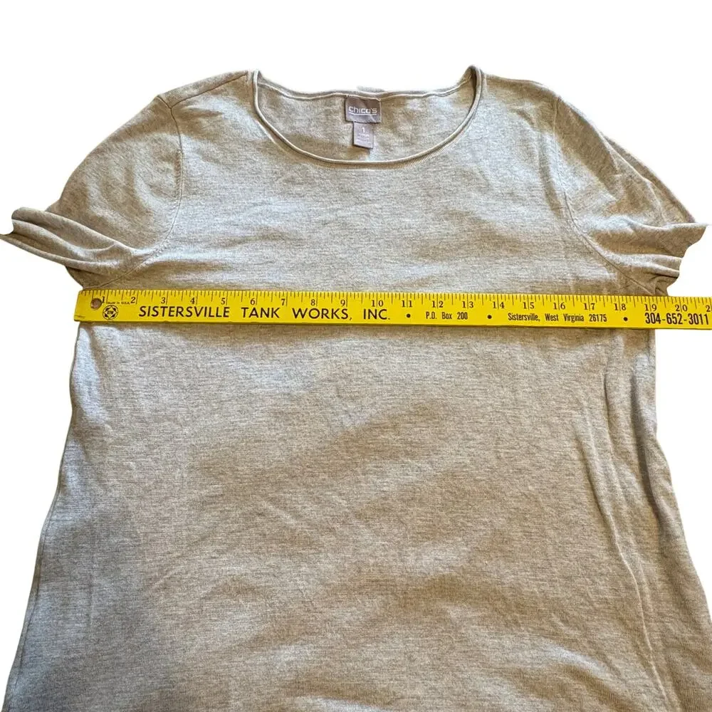 Chico's Heathered Crewneck Pullover 1 Knit Long Sleeve Lighweight Beige